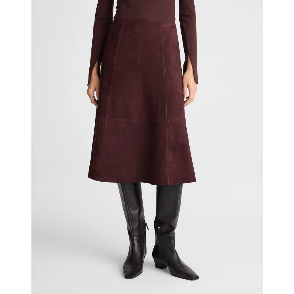 NWT Madewell Seamed Midi Skirt in Suede in Deep Plum Size 6 - Picture 2 of 4